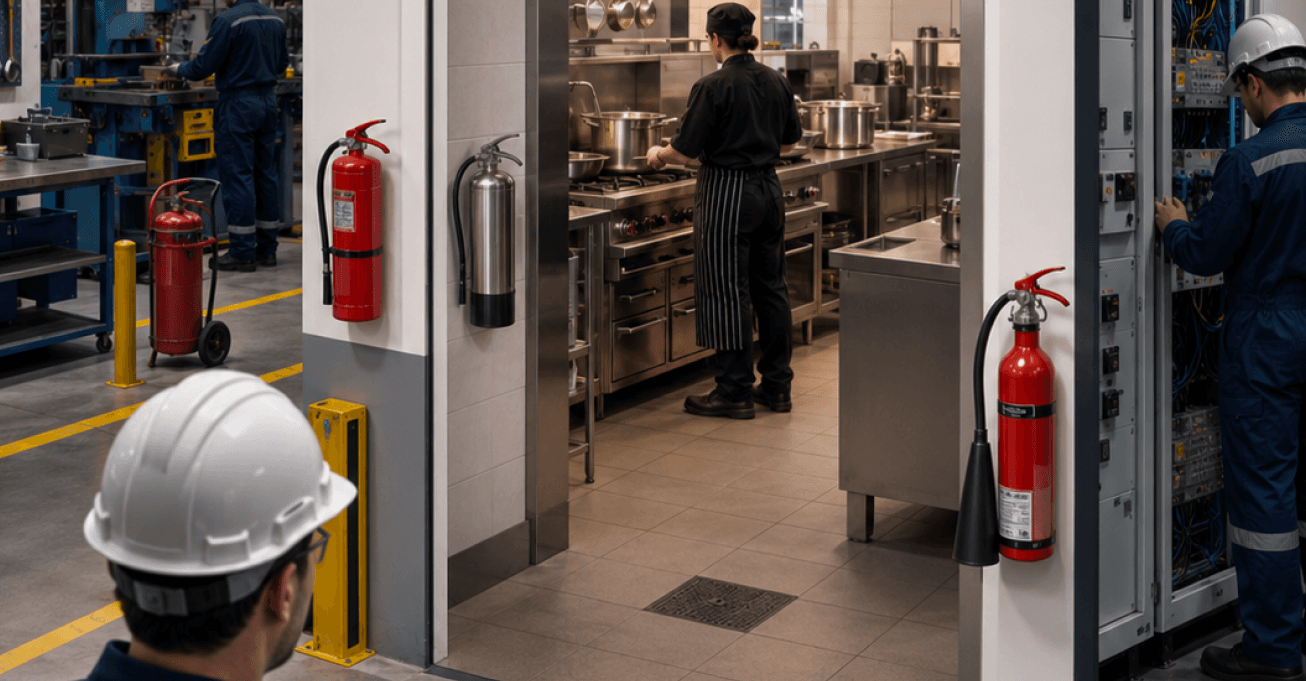 Extintores certificados PreveFire en instalación industrial